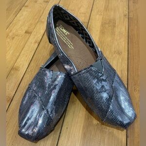 Toms Silver Sequin Slip-Ons